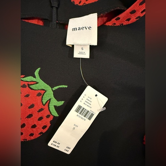 NWT Anthropologie Maeve Size Small Puff-Sleeve Blouse Strawberry Black Red - Picture 10 of 12